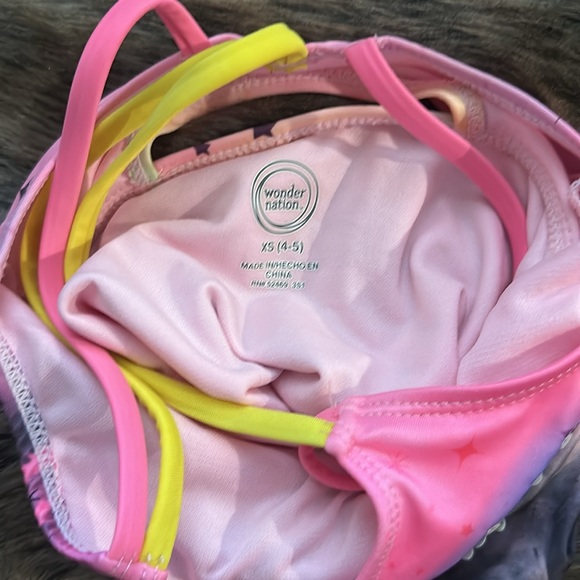 Girls 4/5 wonder nation 1 piece swim suit unicorn rainbow with sequins - Picture 3 of 3